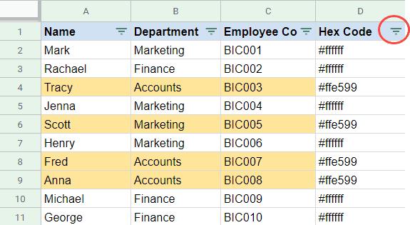 Cách lọc dữ liệu theo màu trong Google Sheets